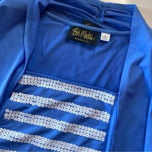 Bob Mackie Wearable Art L 2 Piece Shirt Tank Set Blue Square Sequins RN90133 QVC